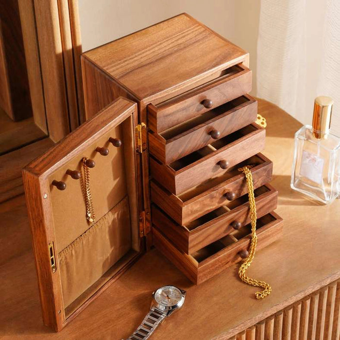 Signature Large Jewellery Organiser With Door 16X15X23Cm-Natural Walnut