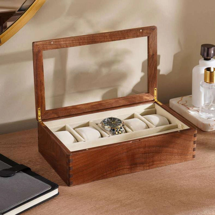 Signature Watch Box With Tempered Glass Lid 28X17X8.5Cm-Black Walnut