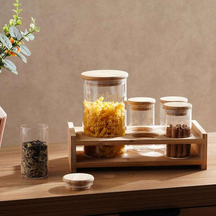 Silas 5-Piece Jar Set With Bamboo Stand - Clear