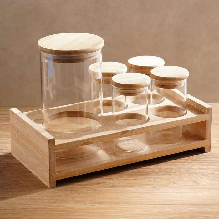 Silas 5-Piece Jar Set With Bamboo Stand - Clear