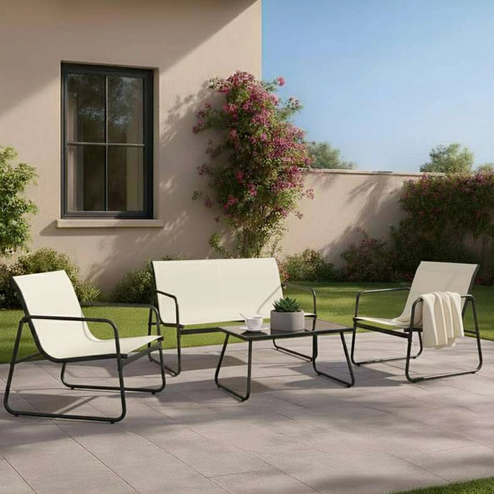 Simona Outdoor Sofa Set 2+1+1+Coffee Table- Beige And Black