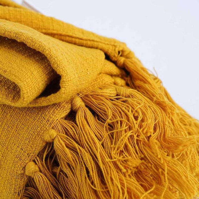 Skyla Knotted Fringed Throw Ochre Pan Home