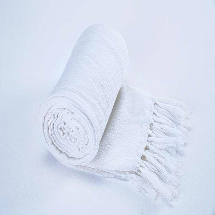Skyla Knotted Fringed Throw White Pan Home