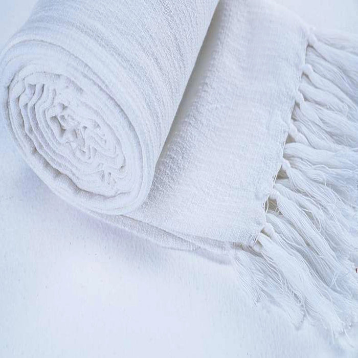 Skyla Knotted Fringed Throw White Pan Home