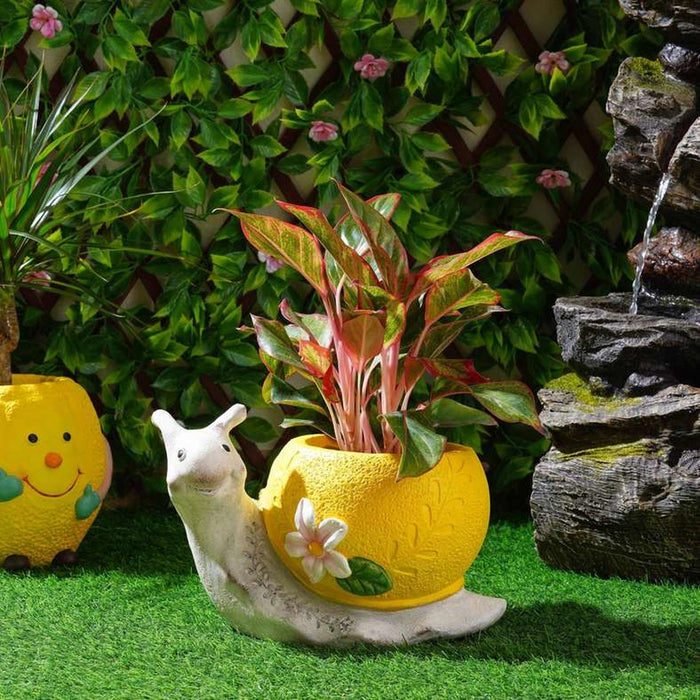 Snail With Lemon Shaped Magnesia Planter 34X20X23Cm - Off White Yellow