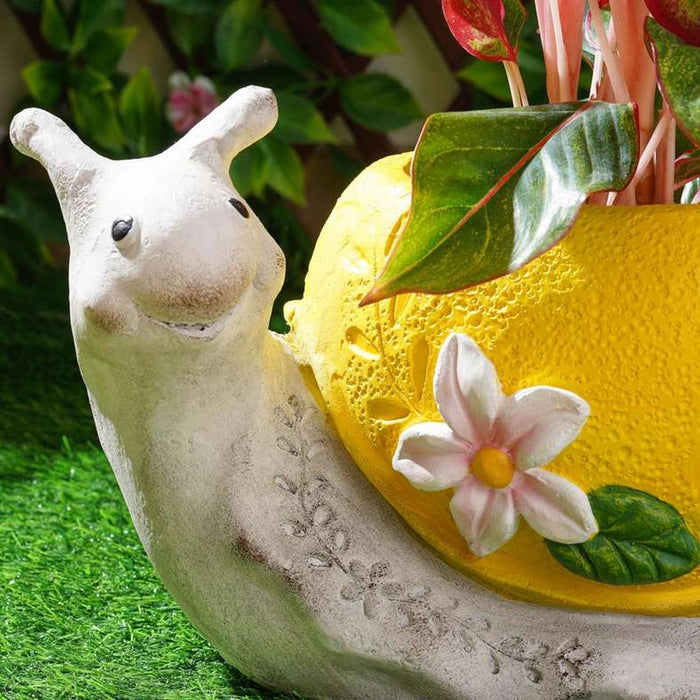 Snail With Lemon Shaped Magnesia Planter 34X20X23Cm - Off White Yellow