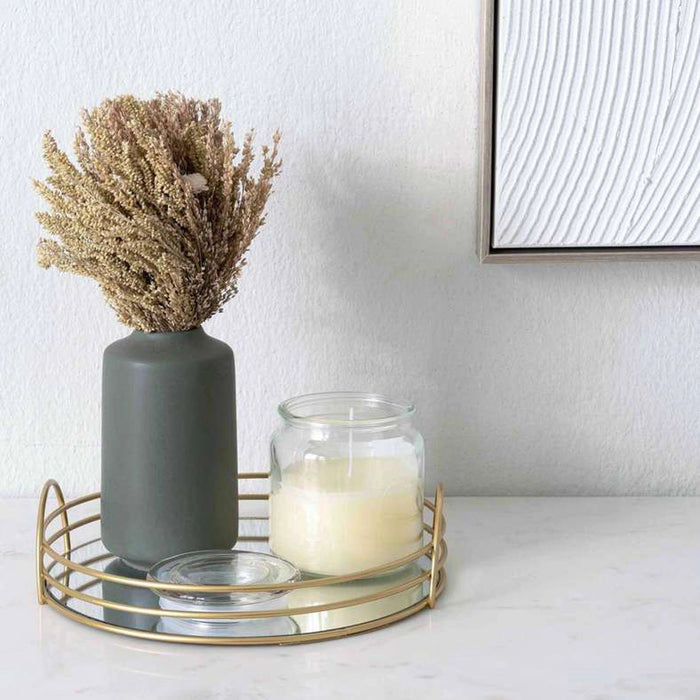Solana Round Metal Tray With Glass Mirror Dia25X3Cm- Gold
