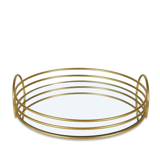 Solana Round Metal Tray With Glass Mirror Dia25X3Cm- Gold Pan Home