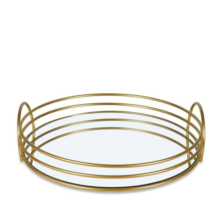 Solana Round Metal Tray With Glass Mirror Dia25X3Cm- Gold