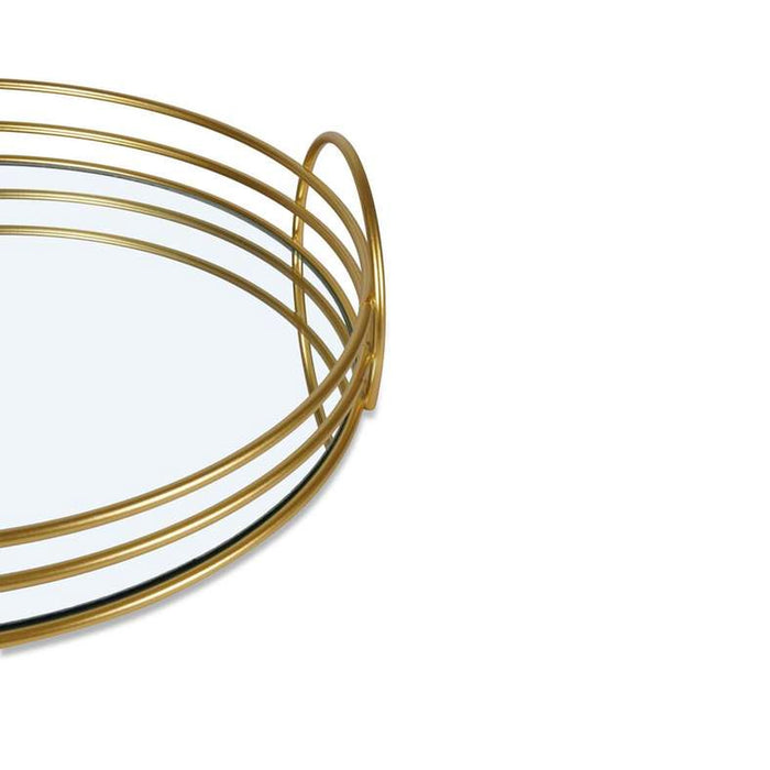 Solana Round Metal Tray With Glass Mirror Dia25X3Cm- Gold