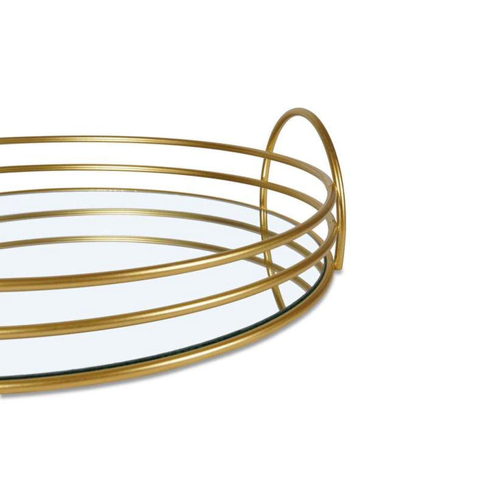 Solana Round Metal Tray With Glass Mirror Dia25X3Cm- Gold