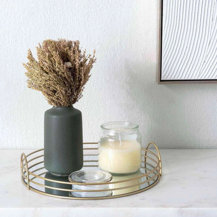 Solana Round Metal Tray With Glass Mirror Dia35X3Cm- Gold
