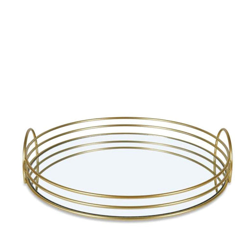 Solana Round Metal Tray With Glass Mirror Dia35X3Cm- Gold PAN HOME
