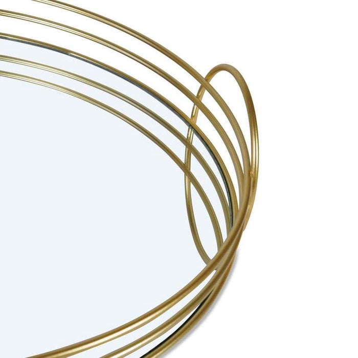 Solana Round Metal Tray With Glass Mirror Dia35X3Cm- Gold