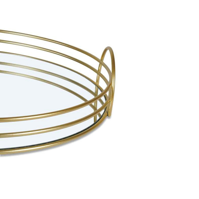 Solana Round Metal Tray With Glass Mirror Dia35X3Cm- Gold
