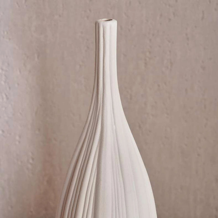 Solene Terraotta Vase With Ribbed Design 11.5X11.5X35.5Cm - White