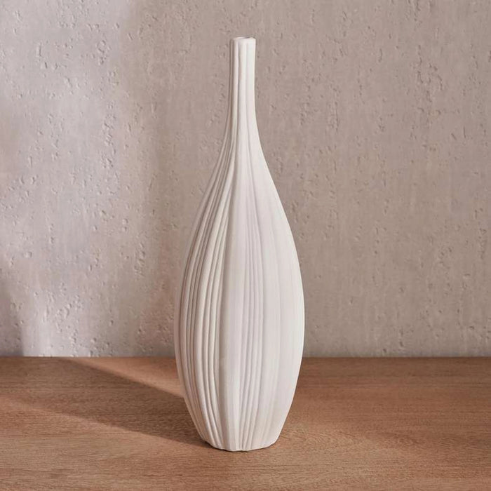 Solene Terraotta Vase With Ribbed Design 11.5X11.5X35.5Cm - White
