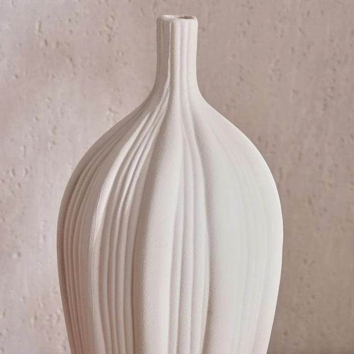 Solene Terraotta Vase With Ribbed Design 15.5X15.5X35Cm - White