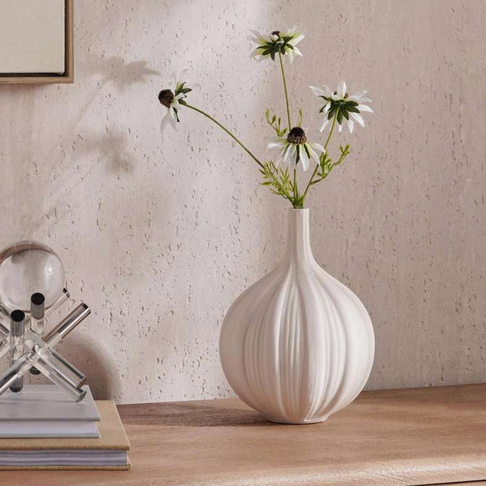 Solene Terraotta Vase With Ribbed Design 17.5X17.5X24Cm - White