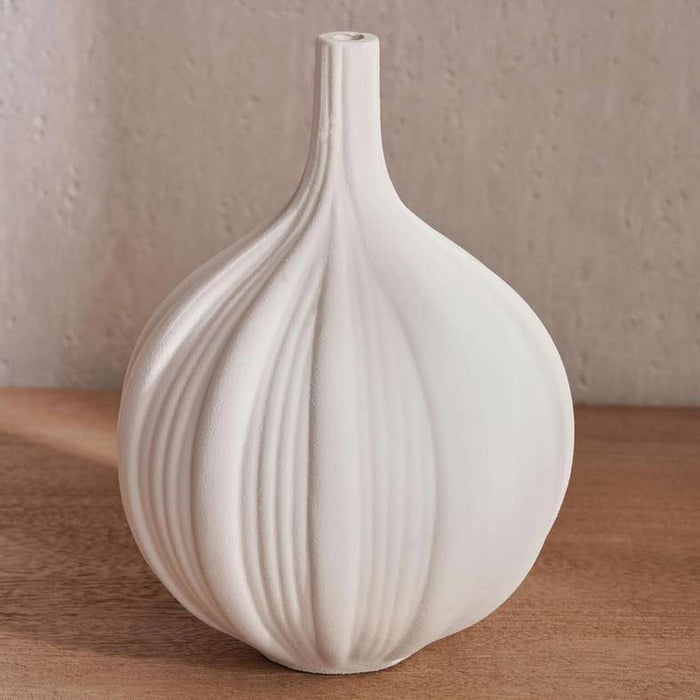 Solene Terraotta Vase With Ribbed Design 17.5X17.5X24Cm - White