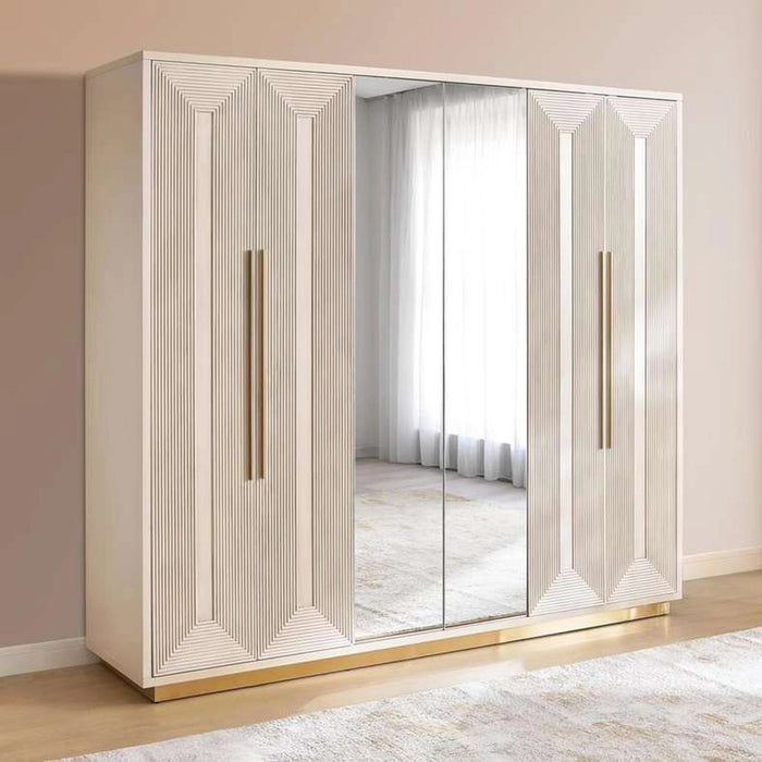 Sovanti 6 Door Wardrobe With Mirror - Beige