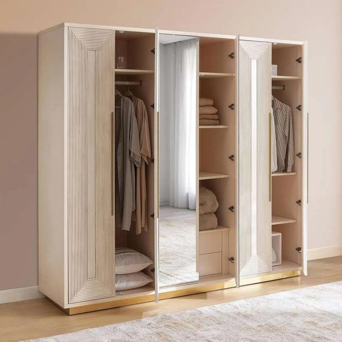 Sovanti 6 Door Wardrobe With Mirror - Beige
