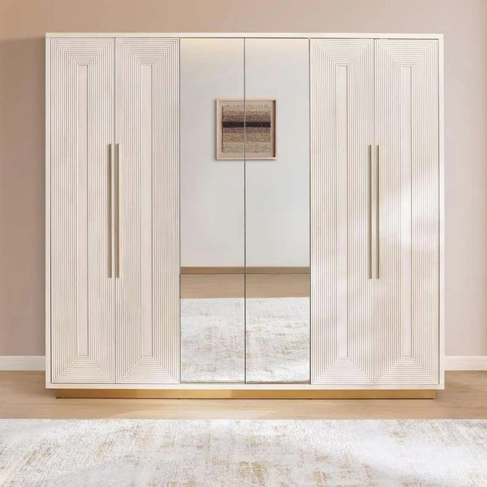 Sovanti 6 Door Wardrobe With Mirror - Beige