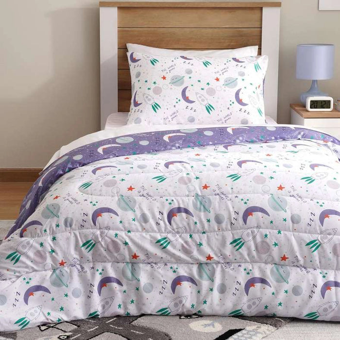 Space Dream 2-Piece Single Comforter Set 135X220Cm - Blue