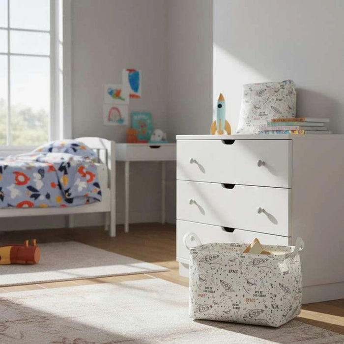 Space Printed Rectangular Storage Basket 36X26X25Cm - White/Multi
