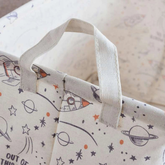 Space Printed Rectangular Storage Basket 36X26X25Cm - White/Multi
