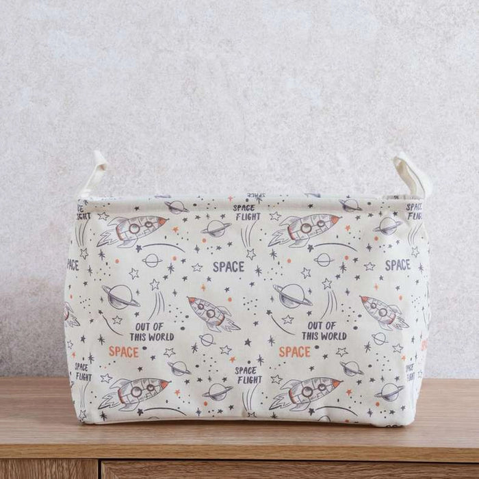 Space Printed Rectangular Storage Basket 36X26X25Cm - White/Multi