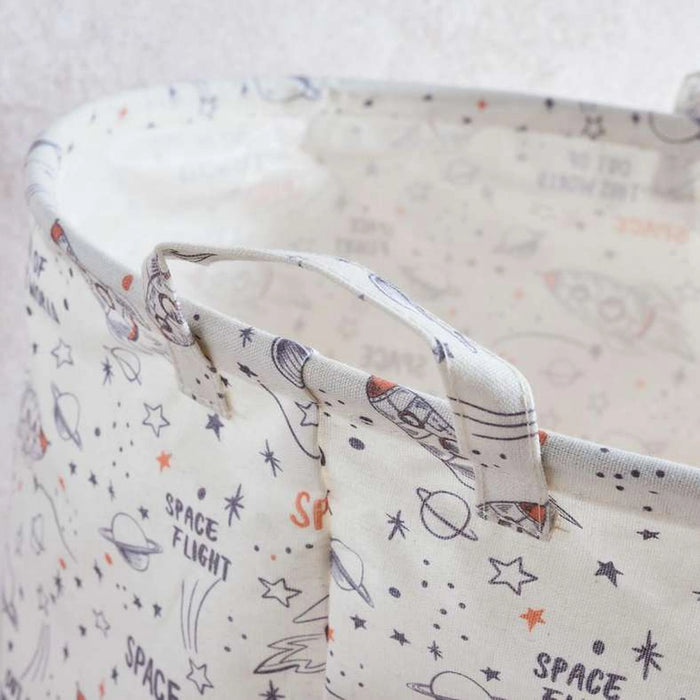 Space Printed Round Storage Basket 40X40X50Cm - White/Multi