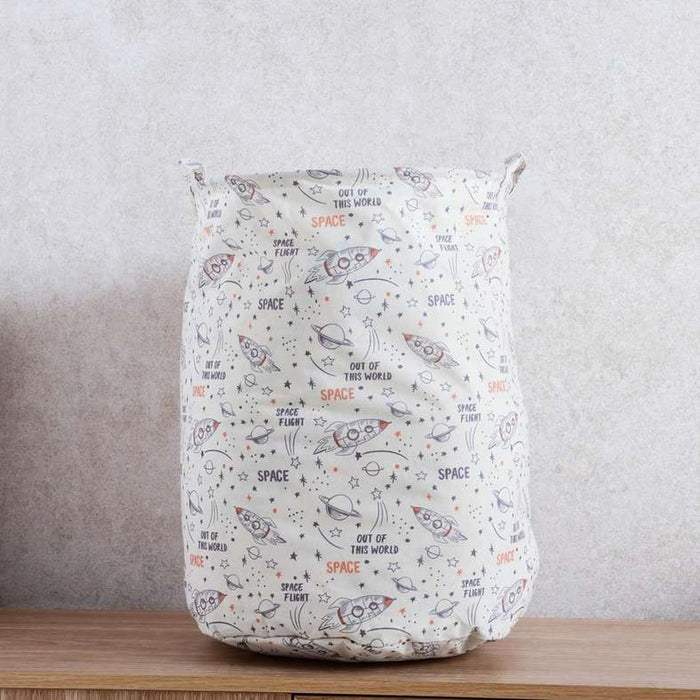 Space Printed Round Storage Basket 40X40X50Cm - White/Multi