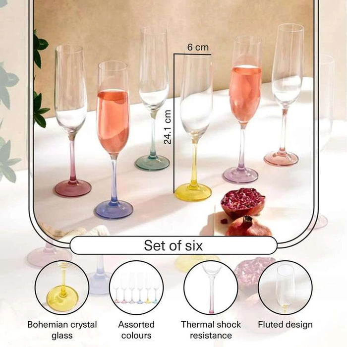 Spectrum 6-Piece Flute Crystal Glass Set 190Ml -Clear