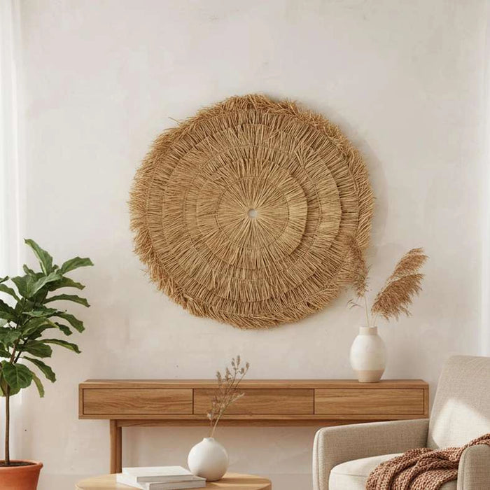 Spiral Mendong Grass Wall Art Dia 110Cm - Natural