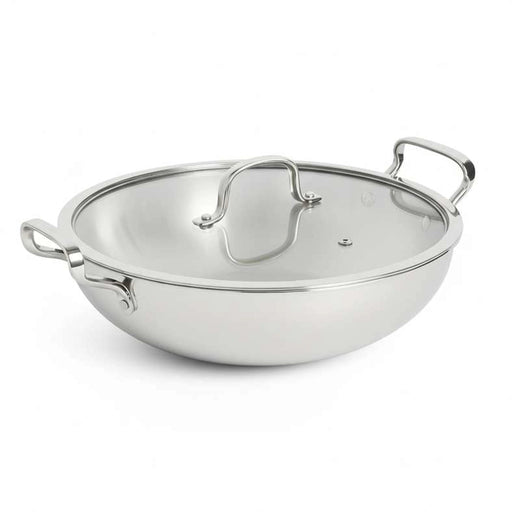 Splendor Triply Stainless Steel Kadai With Lid Dia28Cm -Chrome PAN HOME