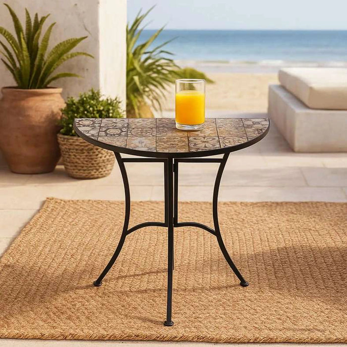 Srezza Side Table Half Moon Mosaic Tile - Black