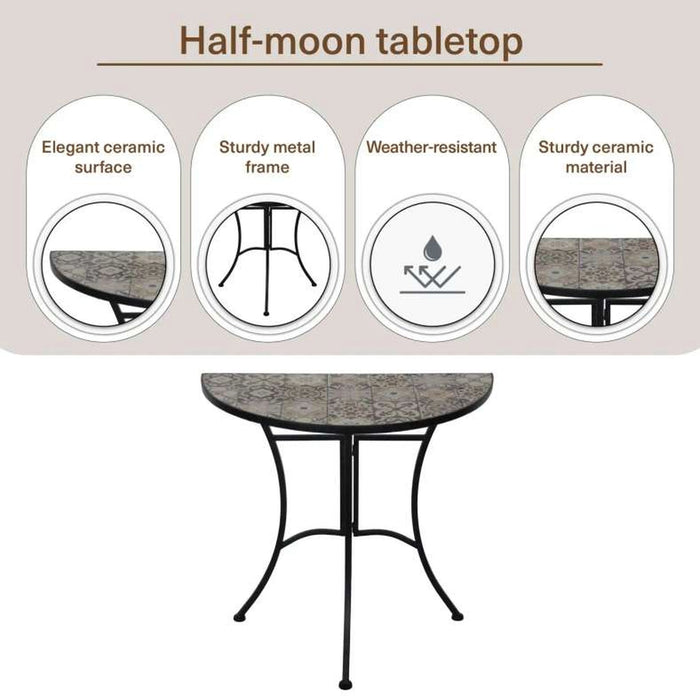 Srezza Side Table Half Moon Mosaic Tile - Black