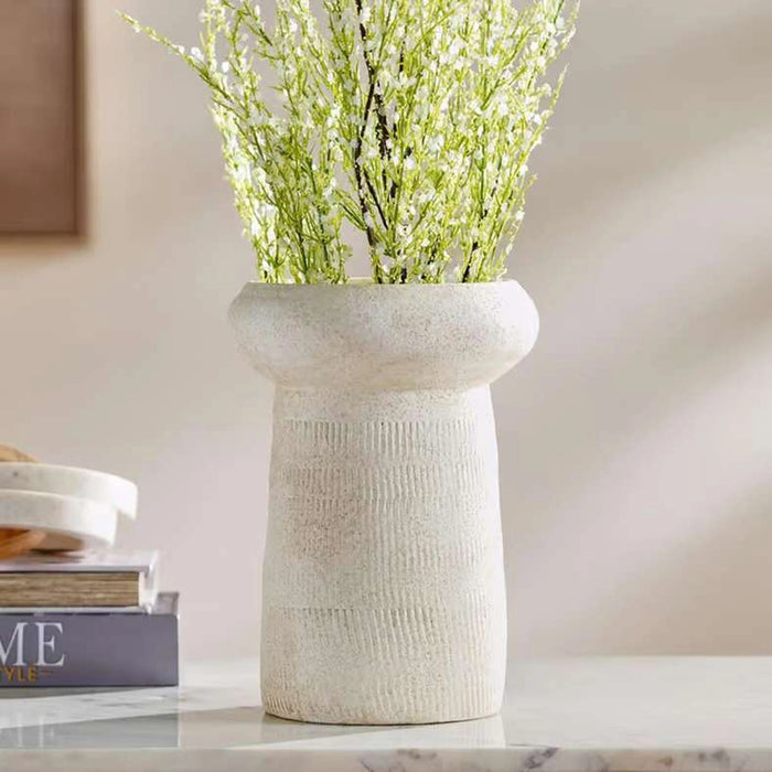 Stan Ceramic Footed Vase 18X18X24.5Cm - Beige