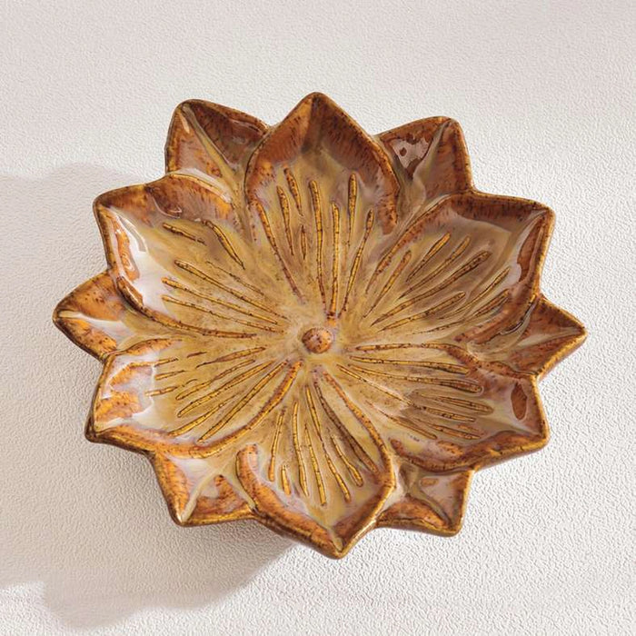 Stan Flower Design Ceramic Decor Plate 15.3X14.5X2.8Cm - Brown