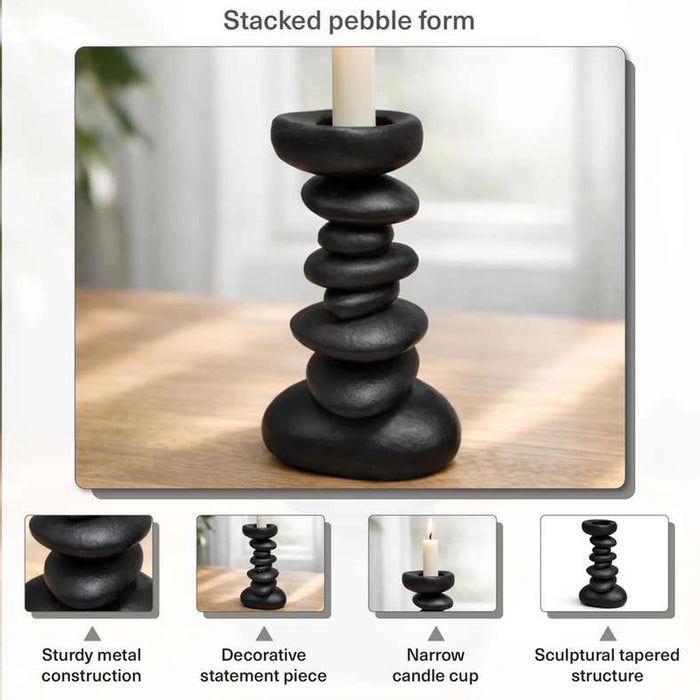 Stan Metal Taper Candle Holder 13X10X25Cm - Black