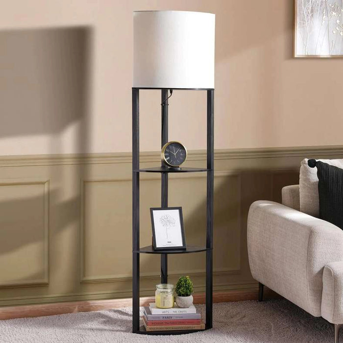 Standford E27 Wooden Shelf Floor Lamp Dia 30X155Cm - Black