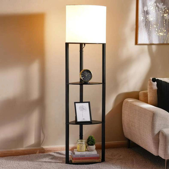Standford E27 Wooden Shelf Floor Lamp Dia 30X155Cm - Black