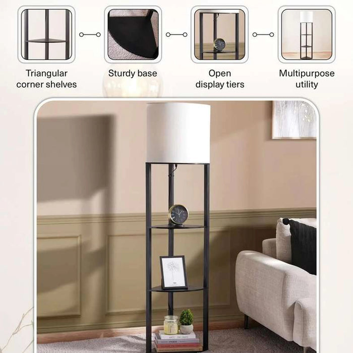 Standford E27 Wooden Shelf Floor Lamp Dia 30X155Cm - Black