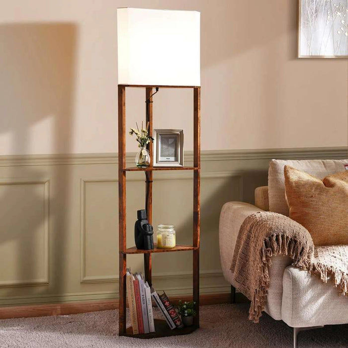 Standford E27 Wooden Shelf Floor Lamp Dia 30X159Cm - Brown