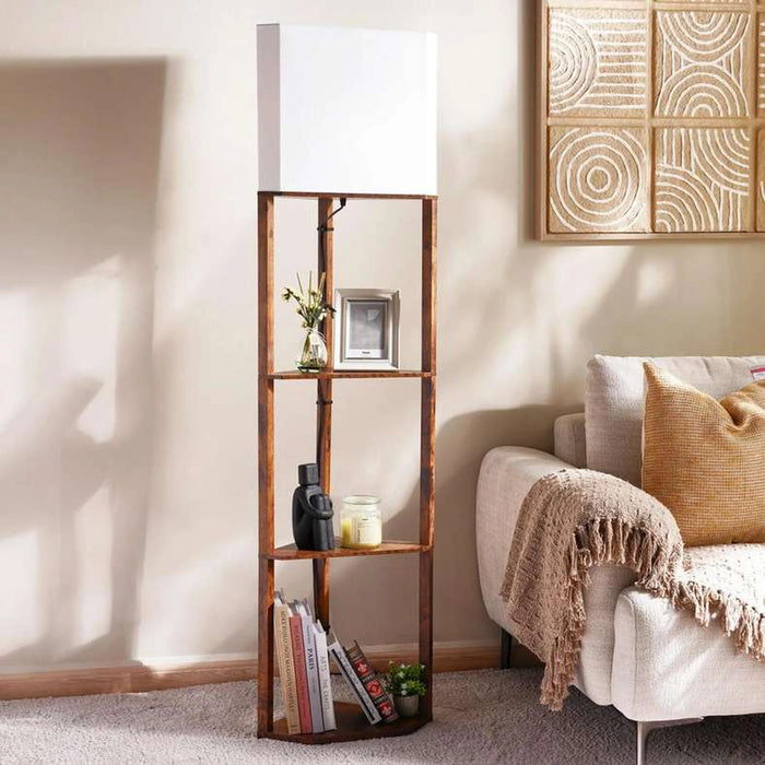 Standford E27 Wooden Shelf Floor Lamp Dia 30X159Cm - Brown