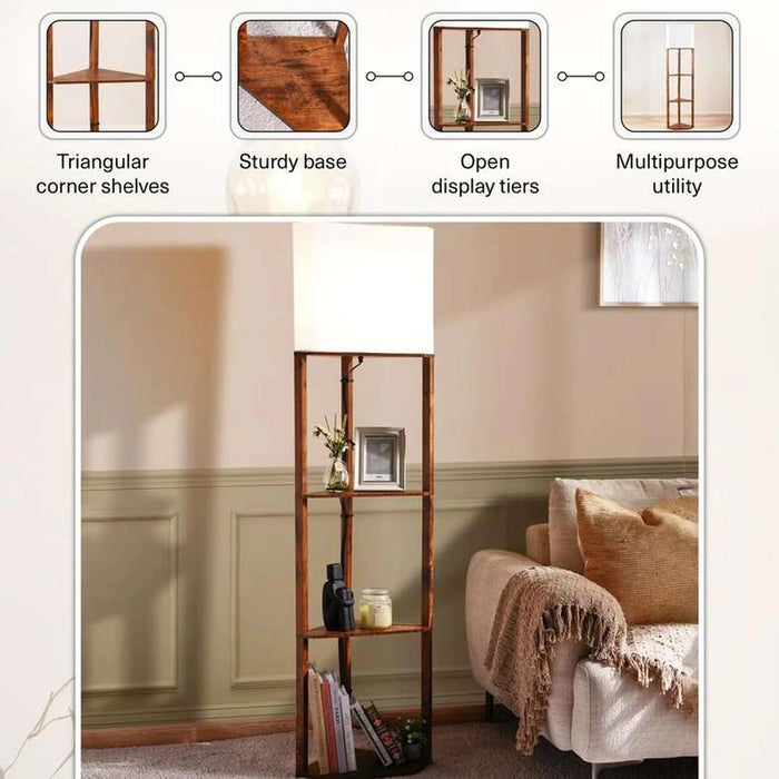 Standford E27 Wooden Shelf Floor Lamp Dia 30X159Cm - Brown