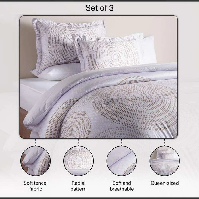 Stanford 3-Piece Tencel Printed Queen Comforter Set 200X240Cm - Beige