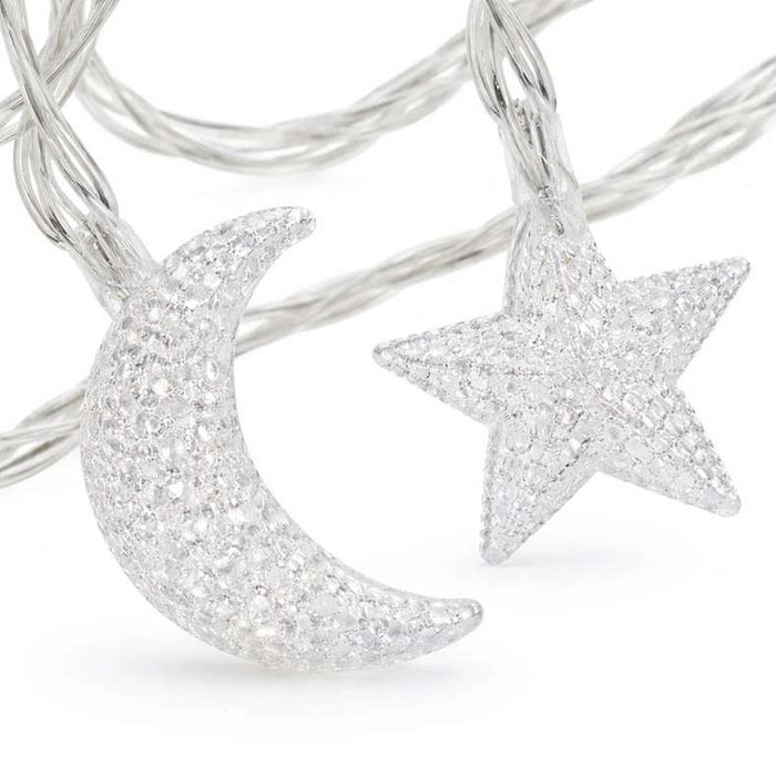 Star & Moon Outdoor String Light Ip44 Waterproof 3Xaa Battery With Light Mode Option 5M - White