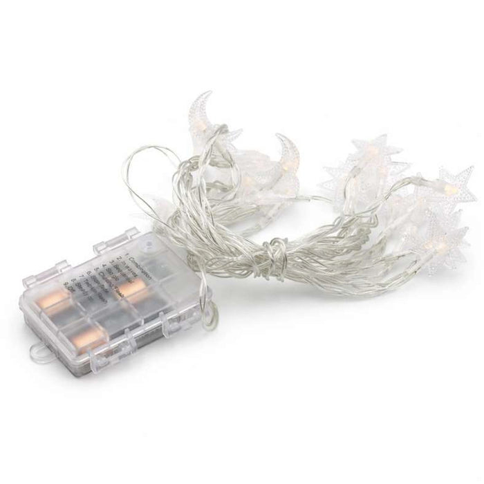 Star & Moon Outdoor String Light Ip44 Waterproof 3Xaa Battery With Light Mode Option 5M - White